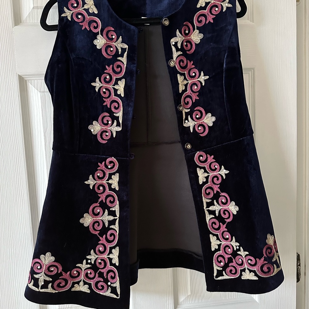 Kazakhstan, Kyrgyzstan, Central Asia Embroidered Velvet Jacket - Blue and Pink